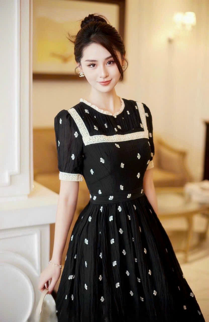 Đầm xoè lụa phối ren cao cấp D18